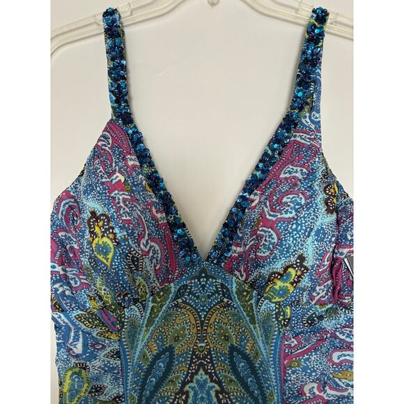 Adrianna Papell Silk Babydoll Dress Beaded / Sequince Size 12 Fairycore New - Picture 3 of 6